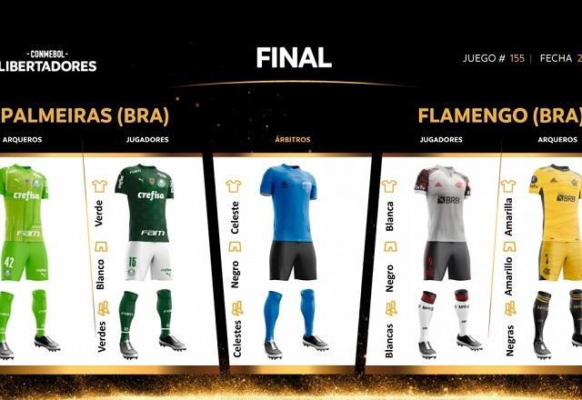 Palmeiras x Flamengo: Conmebol divulga uniformes da final da Libertadores