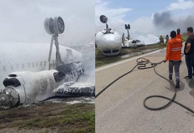 Avião fica de ponta-cabeça em acidente durante pouso na Somália