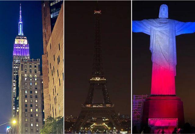 Monumentos ficam iluminados em homenagem à rainha Elizabeth II