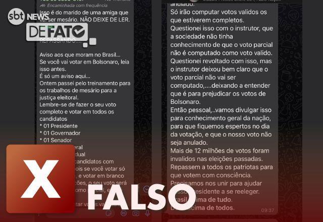 FALSO: Voto para presidente é anulado se voto para os outros cargos forem brancos ou nulos