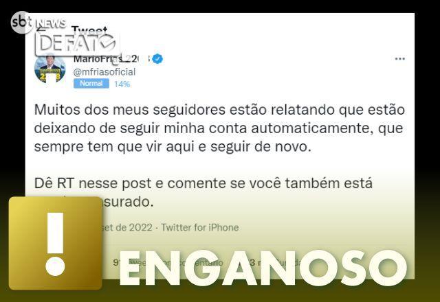 ENGANOSO: Mario Frias não foi censurado pelo Twitter