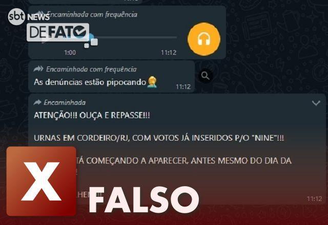 FALSO: Urnas eletrônicas de Cordeiro (RJ) não tinham votos registrados