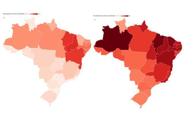 Mapa mostra votação do PT no 2º turno desde 2002