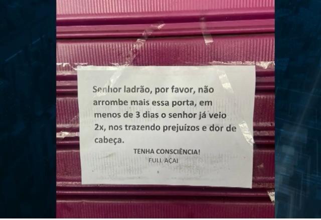 Cansado de ser assaltado, comerciante deixa carta para ladrão: "tenha consciência"