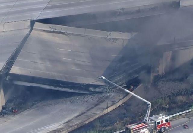 EUA: viaduto desaba após caminhão pegar fogo na Filadélfia