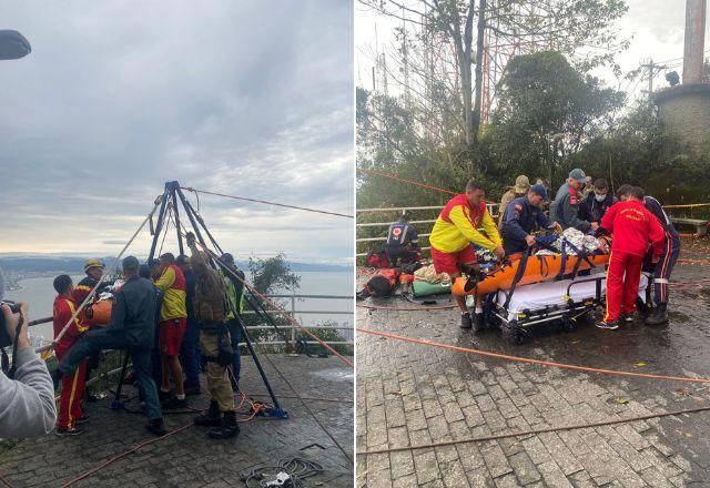 Vídeo: Homem cai ao tentar tirar foto em mirante de Florianópolis