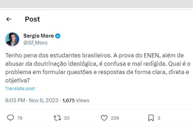 Moro diz que prova do Enem é "mal redigida", mas erra grafia do exame em post