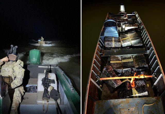 PF apreende barco com uma tonelada de maconha no Lago de Itaipu